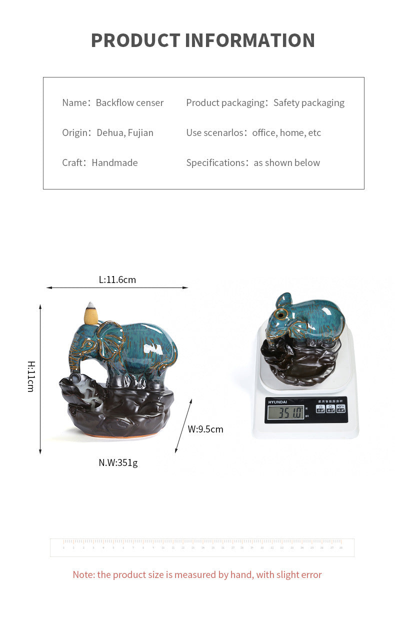 Ceramic Lotus Backflow Smoked Elephant Incense Burner