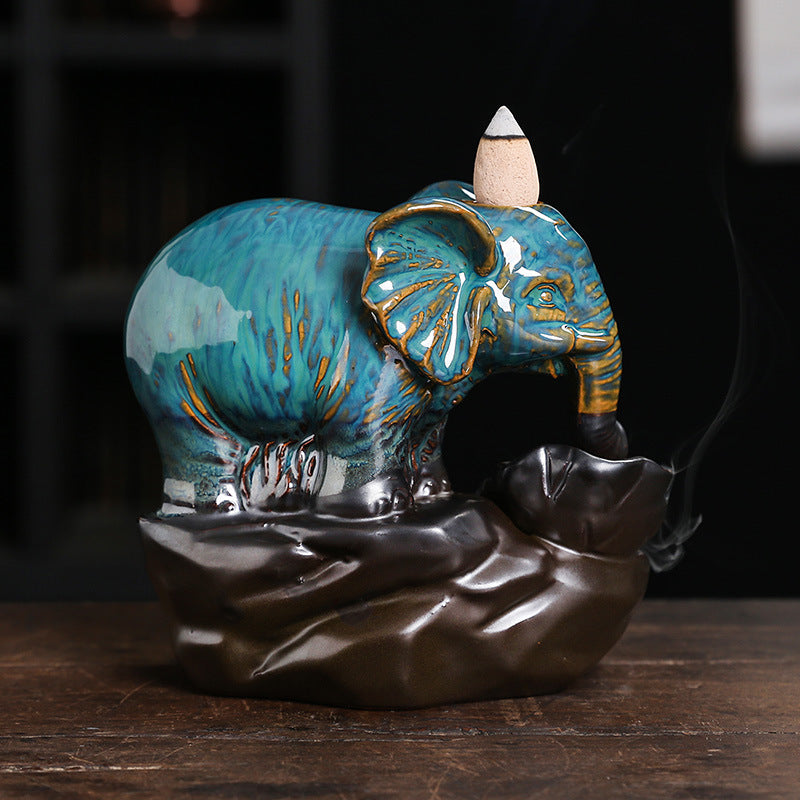 Ceramic Lotus Backflow Smoked Elephant Incense Burner