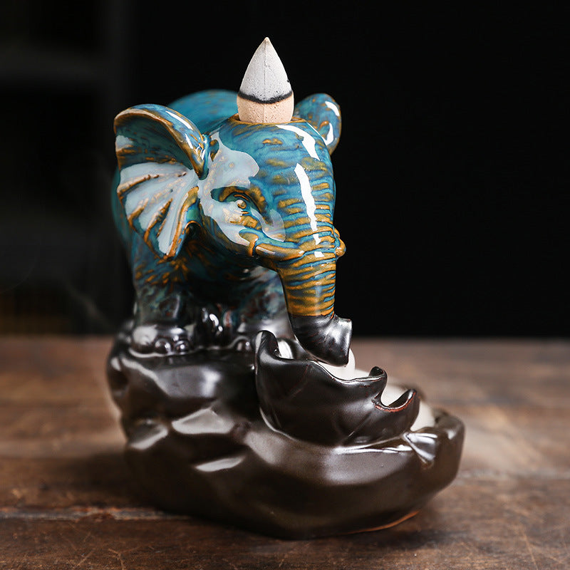 Ceramic Lotus Backflow Smoked Elephant Incense Burner