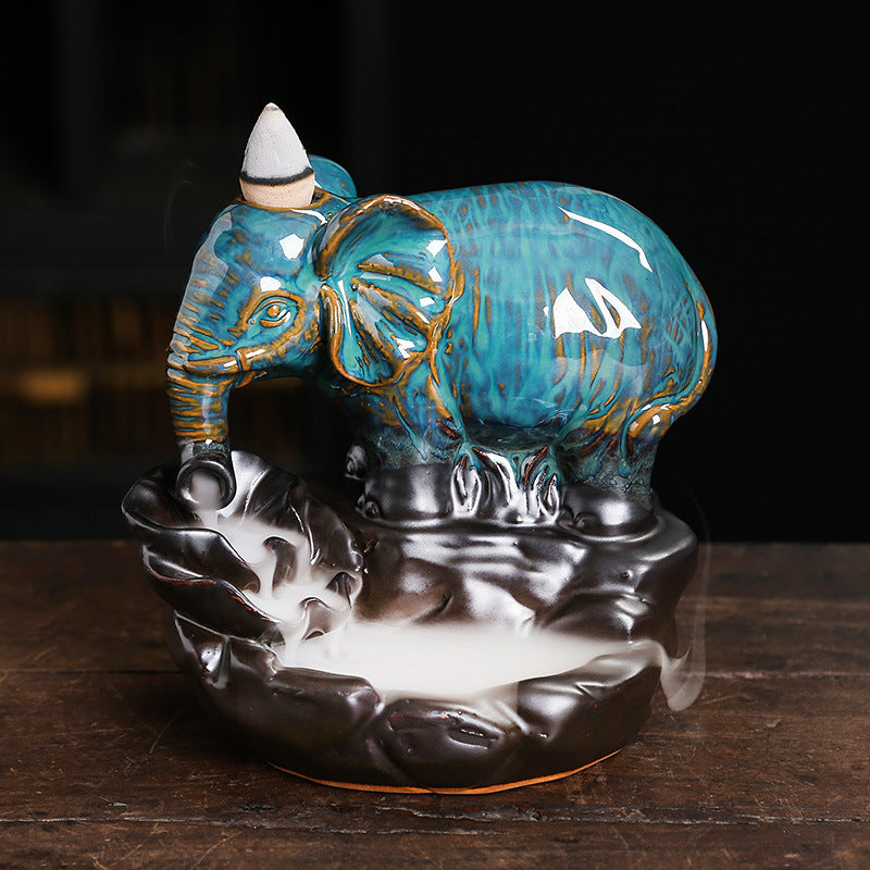 Ceramic Lotus Backflow Smoked Elephant Incense Burner