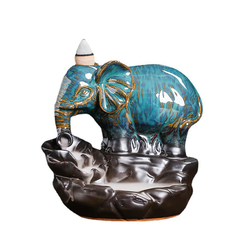 Ceramic Lotus Backflow Smoked Elephant Incense Burner