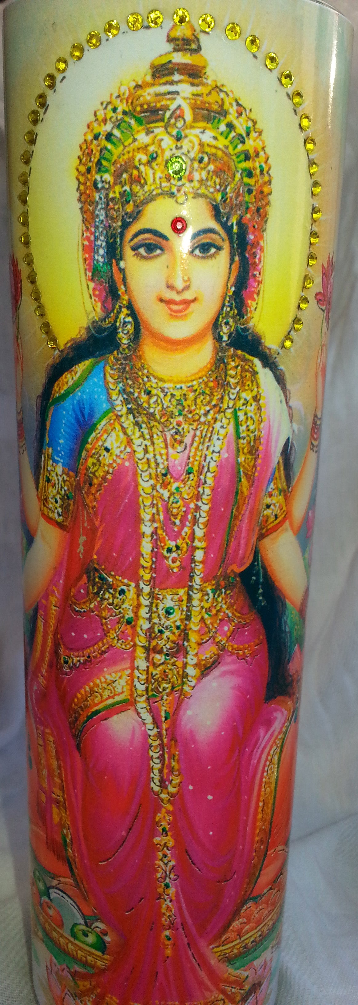Lakshmi Goddess of Wealth Mantra Meditation Candle embellished with Swarovski Crystals #1